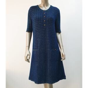 CHANEL Blue Viscose 2017 17A COSMOPOLITE Lerex Tweed Dress Sz.44